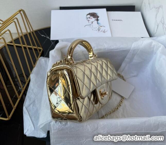 Buy Discount Chanel Patent Calfskin Mini Classic Flap bag with Top Handle AS2431 Gold 2024