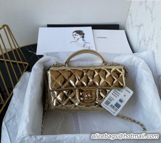 Buy Discount Chanel Patent Calfskin Mini Classic Flap bag with Top Handle AS2431 Gold 2024