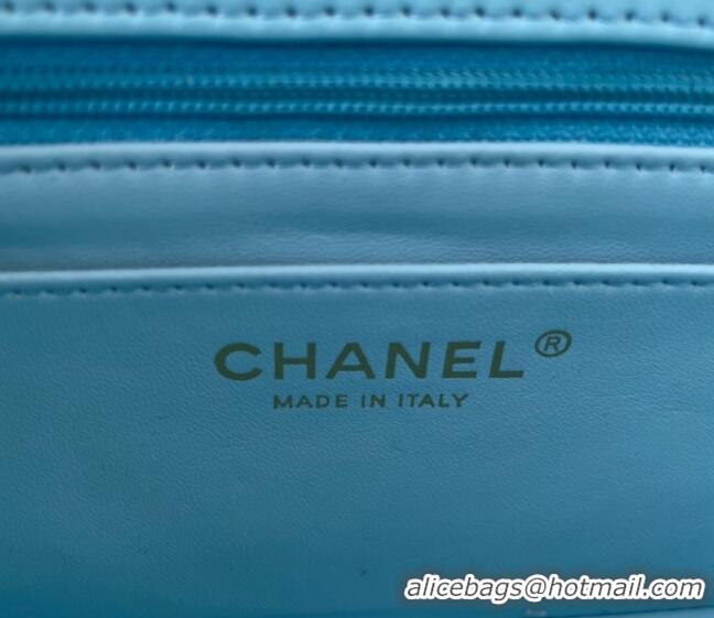 Free Shipping Chanel Iridescent Patent Calfskin Mini Classic Flap bag with Top Handle AS2431 Green 2024