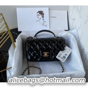 Promotional Chanel Patent Calfskin Mini Classic Flap bag with Top Handle AS2431 Black 2024