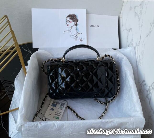 Promotional Chanel Patent Calfskin Mini Classic Flap bag with Top Handle AS2431 Black 2024