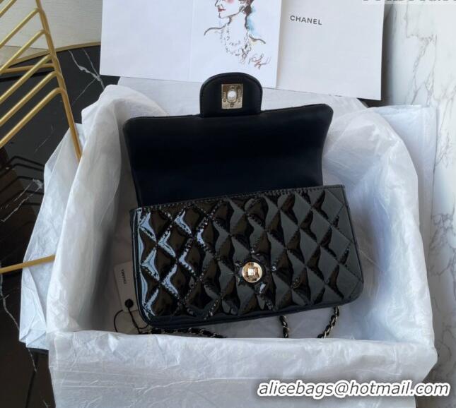 Promotional Chanel Patent Calfskin Mini Classic Flap bag with Top Handle AS2431 Black 2024