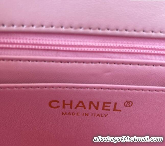 Buy Discount Chanel Iridescent Patent Calfskin Mini Classic Flap bag with Top Handle AS2431 Pink 2024