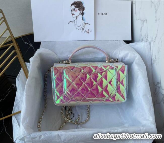 Buy Discount Chanel Iridescent Patent Calfskin Mini Classic Flap bag with Top Handle AS2431 Pink 2024