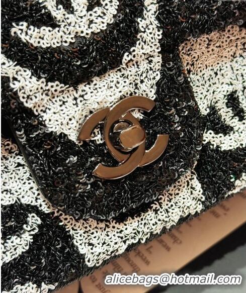 New Style Chanel Sequins Medium Flap bag AS2406 Black/Silver 2024