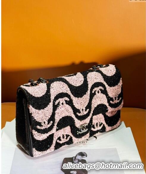 Inexpensive Chanel Sequins Medium Flap bag AS2406 Pink/Black 2024