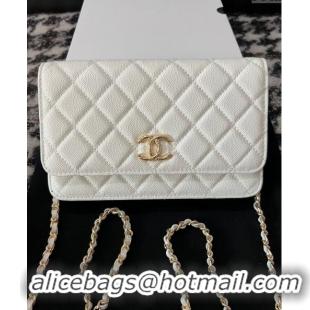 Reasonable Price Chanel Grained Shiny Calfskin Wallet On Chain WOC AP3971 White 2024