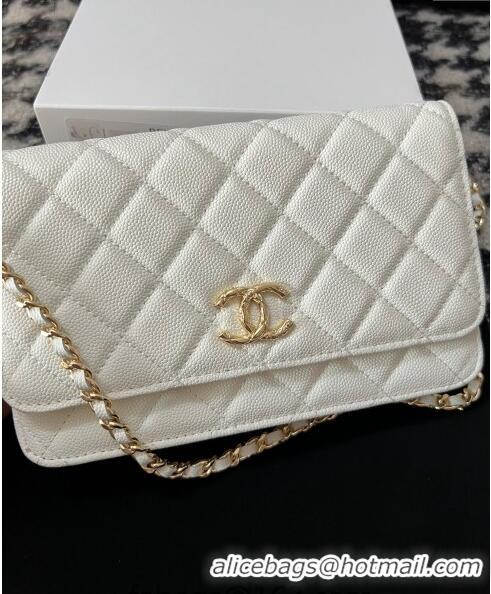 Reasonable Price Chanel Grained Shiny Calfskin Wallet On Chain WOC AP3971 White 2024