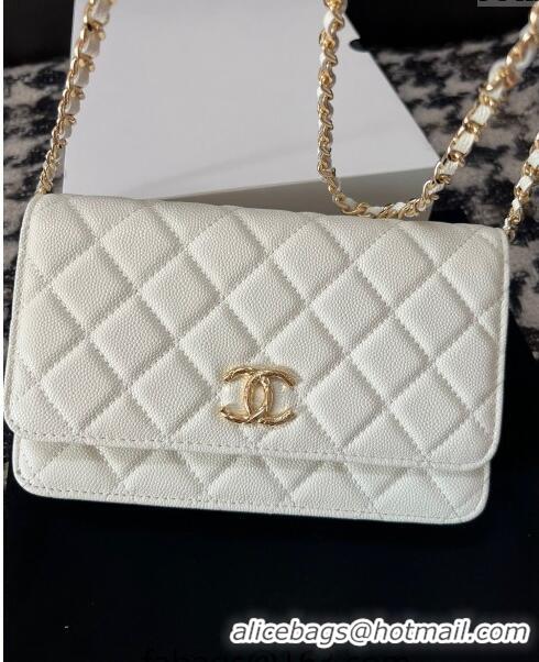 Reasonable Price Chanel Grained Shiny Calfskin Wallet On Chain WOC AP3971 White 2024