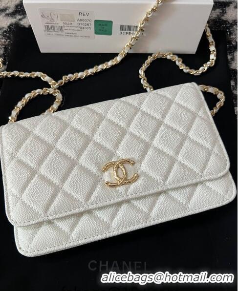 Reasonable Price Chanel Grained Shiny Calfskin Wallet On Chain WOC AP3971 White 2024