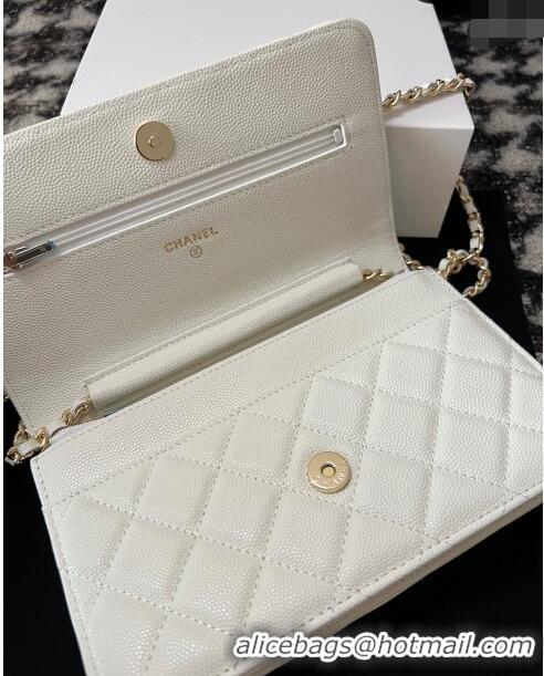 Reasonable Price Chanel Grained Shiny Calfskin Wallet On Chain WOC AP3971 White 2024