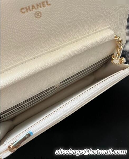 Reasonable Price Chanel Grained Shiny Calfskin Wallet On Chain WOC AP3971 White 2024