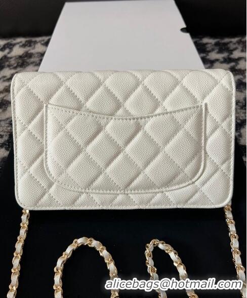 Reasonable Price Chanel Grained Shiny Calfskin Wallet On Chain WOC AP3971 White 2024