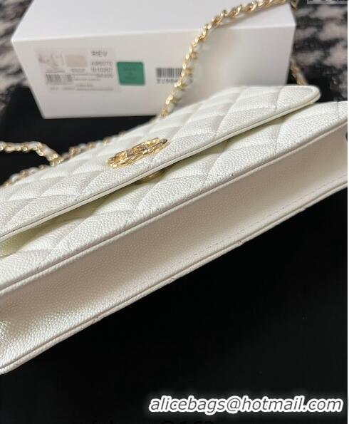 Reasonable Price Chanel Grained Shiny Calfskin Wallet On Chain WOC AP3971 White 2024