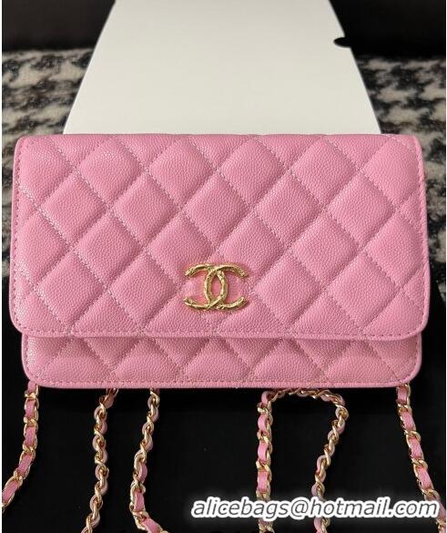 Free Shipping Chanel Grained Shiny Calfskin Wallet On Chain WOC AP3971 Pink 2024