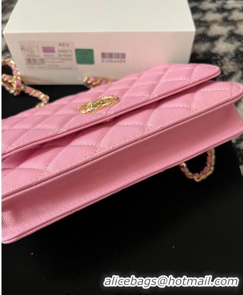 Free Shipping Chanel Grained Shiny Calfskin Wallet On Chain WOC AP3971 Pink 2024