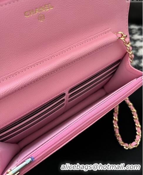 Free Shipping Chanel Grained Shiny Calfskin Wallet On Chain WOC AP3971 Pink 2024