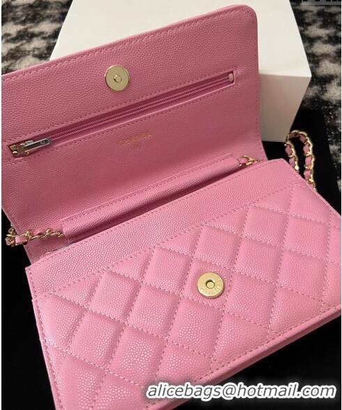 Free Shipping Chanel Grained Shiny Calfskin Wallet On Chain WOC AP3971 Pink 2024