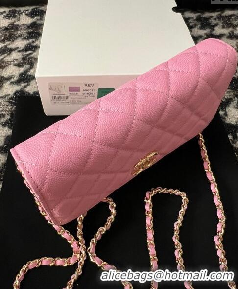 Free Shipping Chanel Grained Shiny Calfskin Wallet On Chain WOC AP3971 Pink 2024