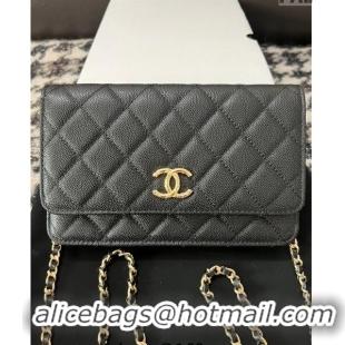 Trendy Design Chanel Grained Shiny Calfskin Wallet On Chain WOC AP3971 Black 2024