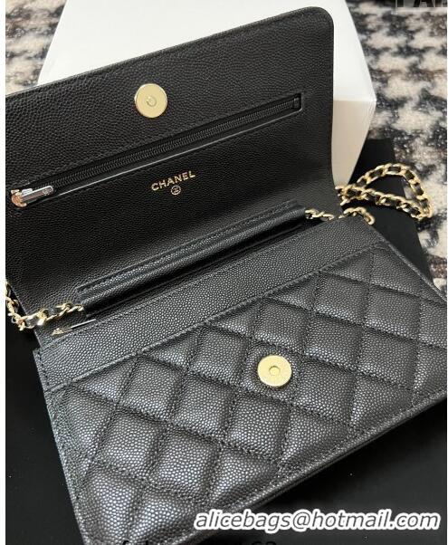 Trendy Design Chanel Grained Shiny Calfskin Wallet On Chain WOC AP3971 Black 2024