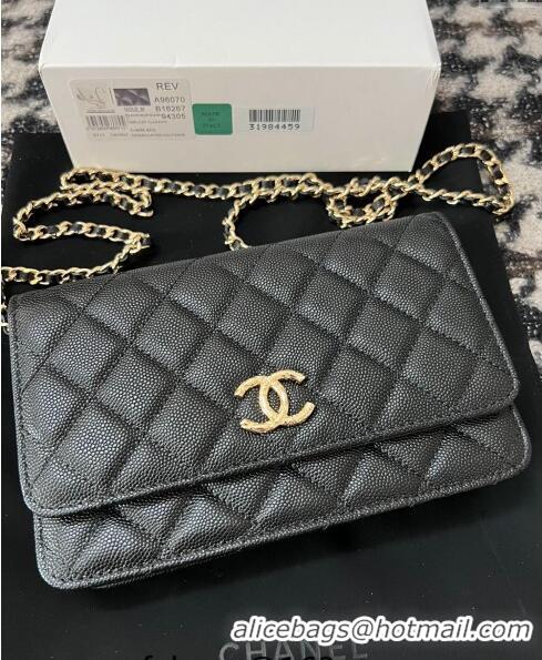 Trendy Design Chanel Grained Shiny Calfskin Wallet On Chain WOC AP3971 Black 2024