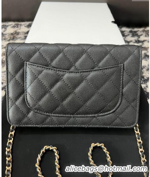 Trendy Design Chanel Grained Shiny Calfskin Wallet On Chain WOC AP3971 Black 2024