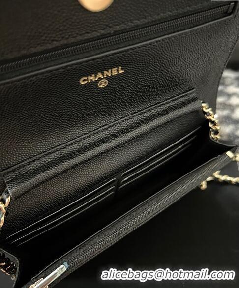 Trendy Design Chanel Grained Shiny Calfskin Wallet On Chain WOC AP3971 Black 2024