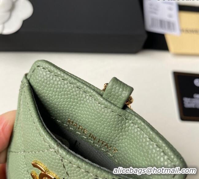 Good Product Chanel Grained Calfskin Card Holder with Neck Strap A81110 Green 2024