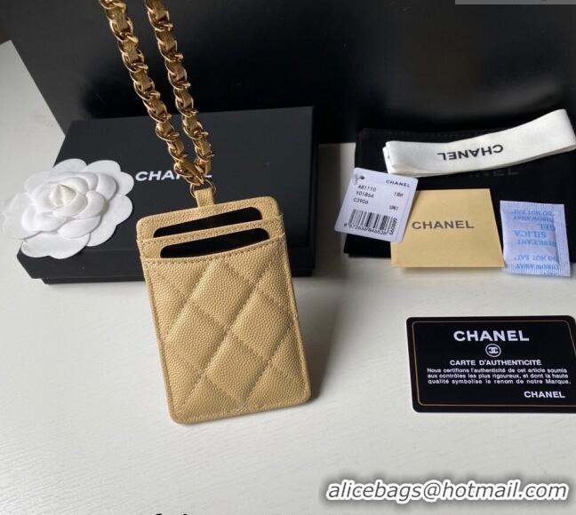 Best Quality Chanel Grained Calfskin Card Holder with Neck Strap A81110 Yellow 2024