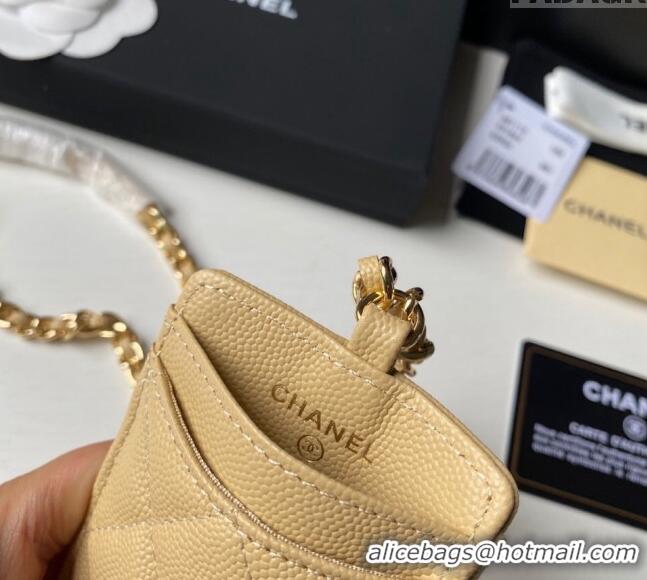 Best Quality Chanel Grained Calfskin Card Holder with Neck Strap A81110 Yellow 2024