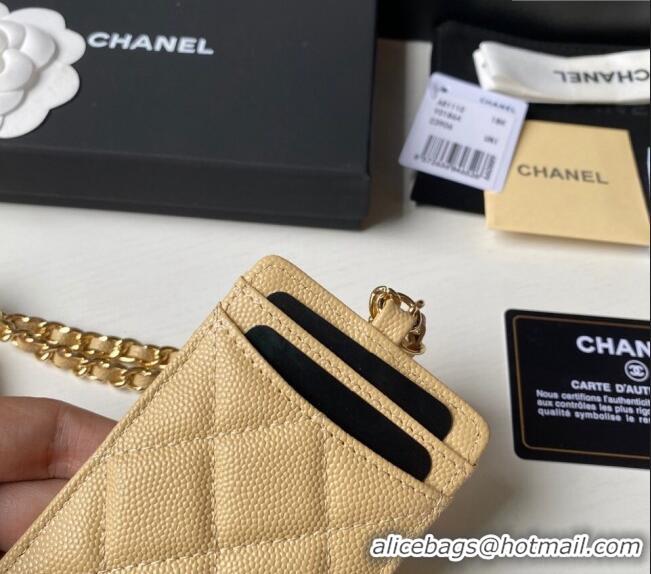 Best Quality Chanel Grained Calfskin Card Holder with Neck Strap A81110 Yellow 2024