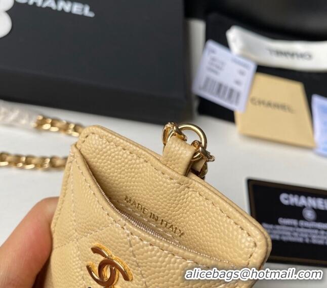 Best Quality Chanel Grained Calfskin Card Holder with Neck Strap A81110 Yellow 2024