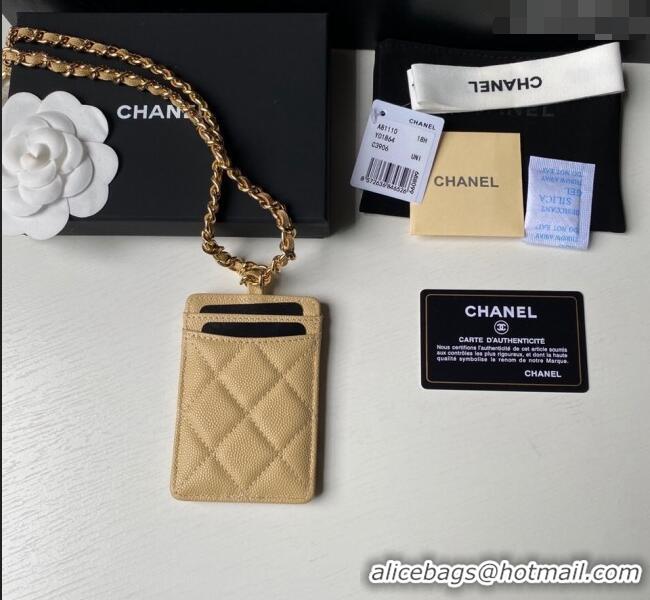 Best Quality Chanel Grained Calfskin Card Holder with Neck Strap A81110 Yellow 2024