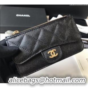 Pretty Style Chanel Grained Calfskin Card Holder AP0374 Black 2024