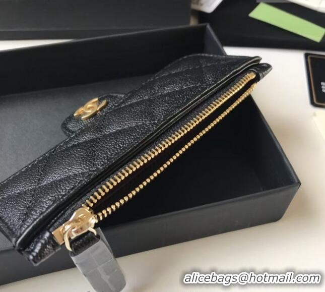 Pretty Style Chanel Grained Calfskin Card Holder AP0374 Black 2024