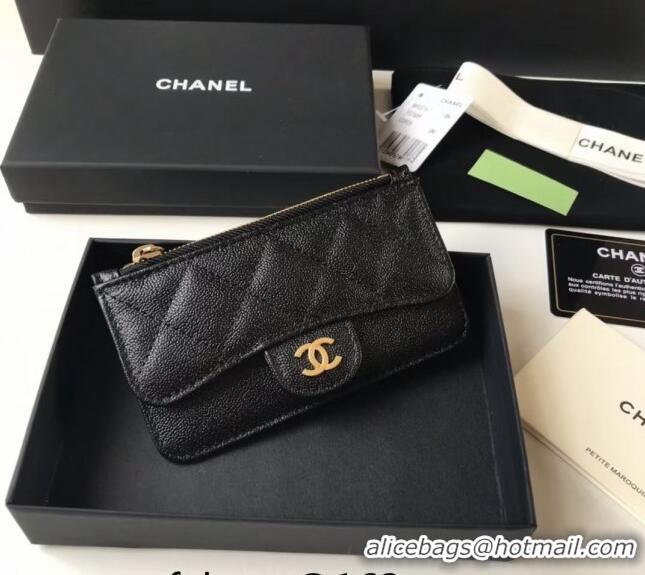 Pretty Style Chanel Grained Calfskin Card Holder AP0374 Black 2024