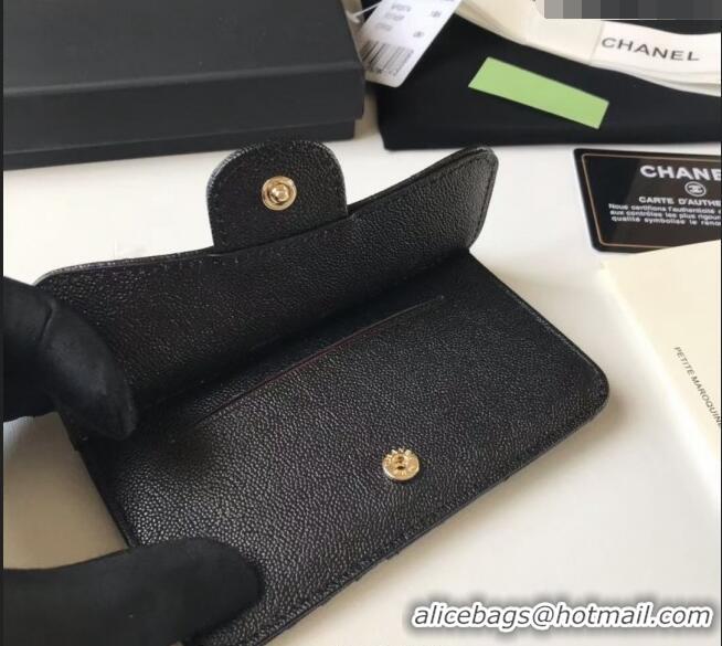 Pretty Style Chanel Grained Calfskin Card Holder AP0374 Black 2024