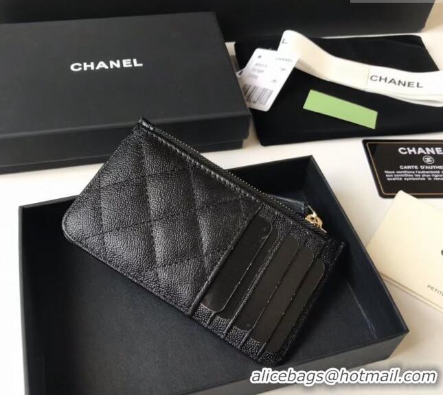 Pretty Style Chanel Grained Calfskin Card Holder AP0374 Black 2024