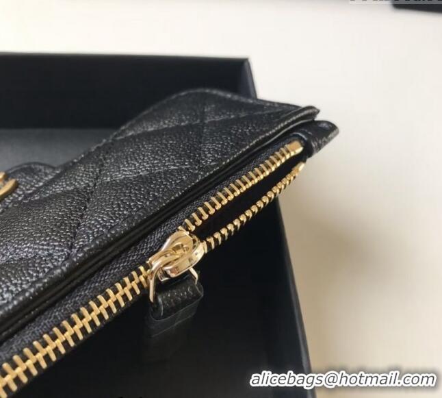 Pretty Style Chanel Grained Calfskin Card Holder AP0374 Black 2024