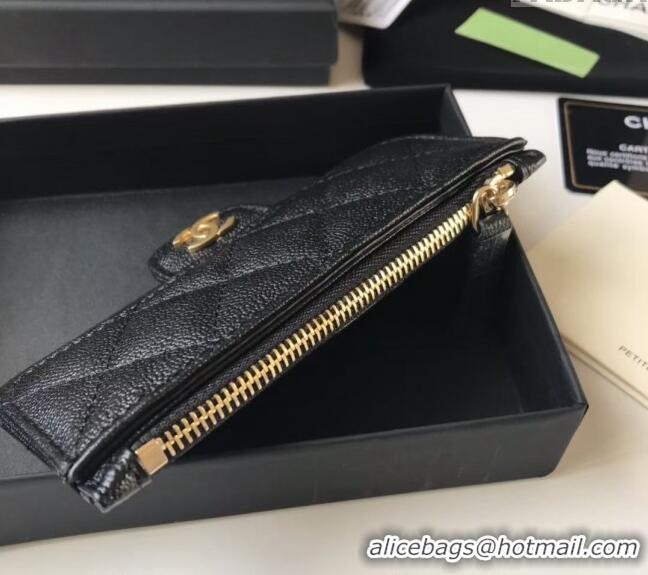 Pretty Style Chanel Grained Calfskin Card Holder AP0374 Black 2024