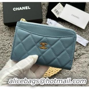 Reasonable Price Chanel Grained Calfskin Card Holder AP3179 Blue 2024