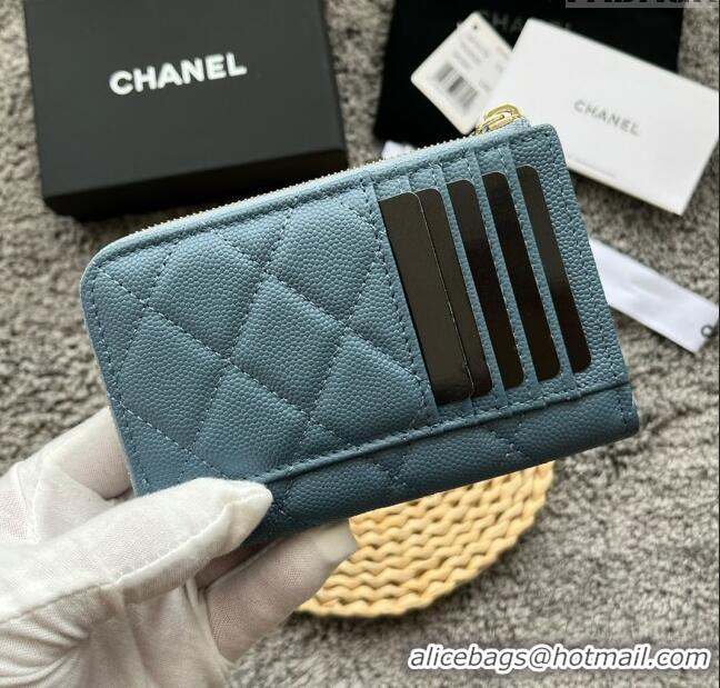 Reasonable Price Chanel Grained Calfskin Card Holder AP3179 Blue 2024