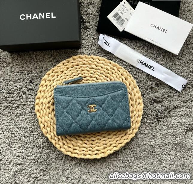 Reasonable Price Chanel Grained Calfskin Card Holder AP3179 Blue 2024