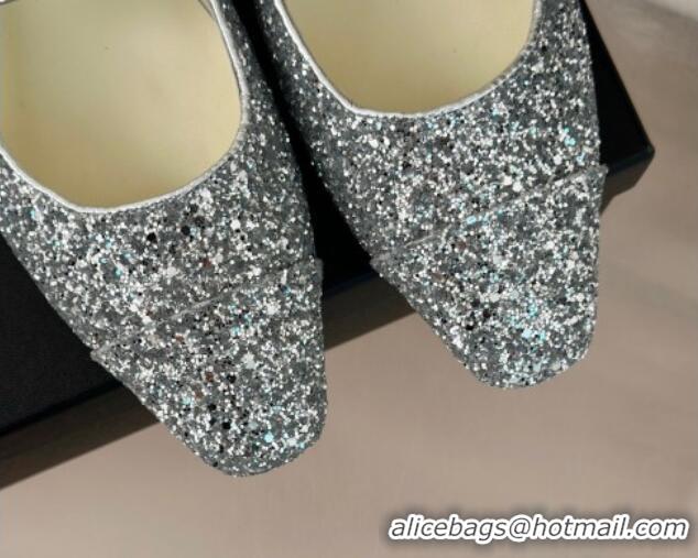 Best Price Chanel Glitter Mary Janes Ballet Flat with Pointed Toe Silver 603141