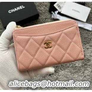 Unique Grade Chanel Grained Calfskin Card Holder AP3179 Pink 2024