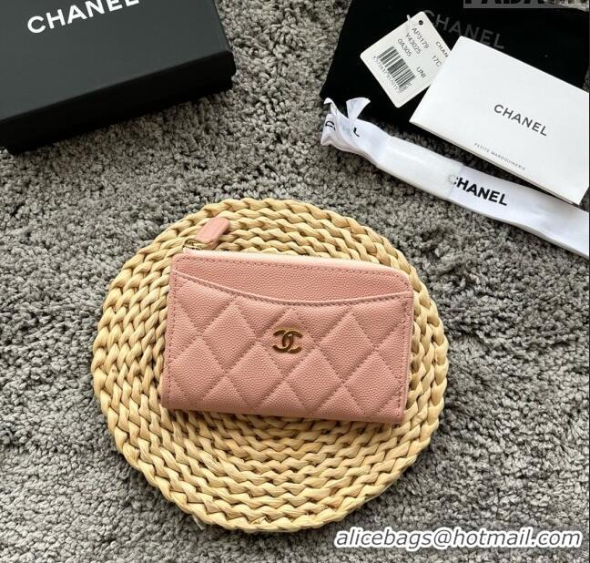 Unique Grade Chanel Grained Calfskin Card Holder AP3179 Pink 2024