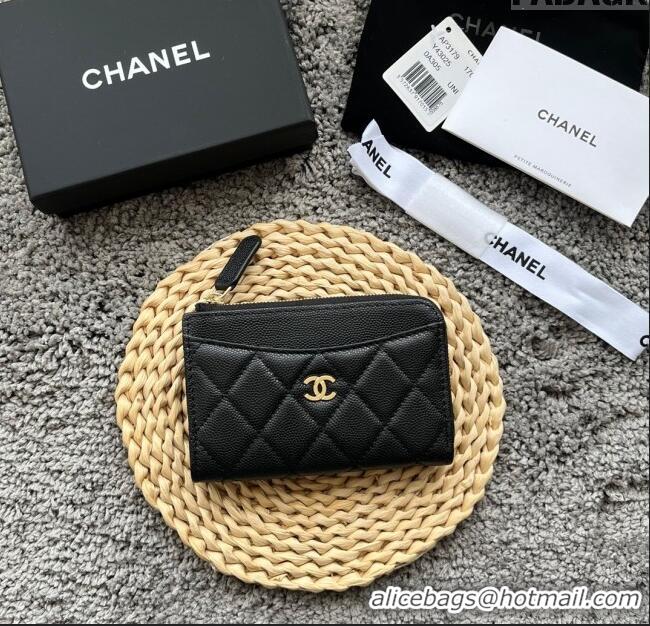 Famous Brand Chanel Grained Calfskin Card Holder AP3179 Black/Gold 2024