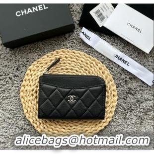 Top Quality Chanel Grained Calfskin Card Holder AP3179 Black/Silver 2024