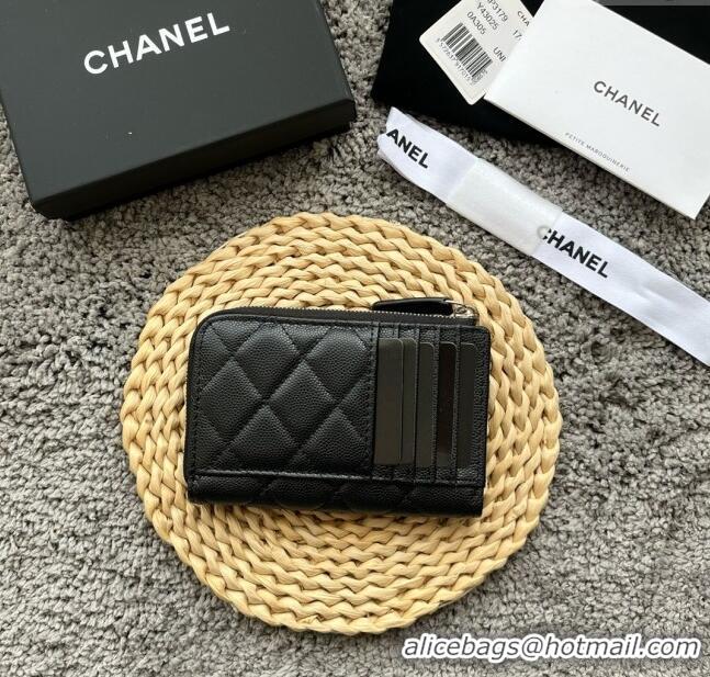 Top Quality Chanel Grained Calfskin Card Holder AP3179 Black/Silver 2024